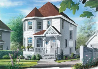 European house plans 5-822 - front exterior, 1,584 sq ft, 3 bed, 1 bath house plans | Monster House Plans