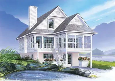 Waterfront house plans 5-836 - front exterior, 1,484 sq ft, 3 bed, 2 bath house plans | Monster House Plans
