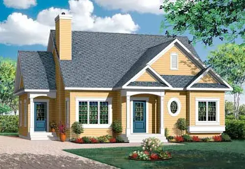 Traditional house plans 5-907 - front exterior, 1,359 sq ft, 2 bed, 1 bath house plans | Monster House Plans
