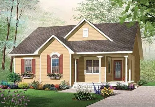 Country house plans 5-908 - front exterior, 1,226 sq ft, 2 bed, 1 bath house plans | Monster House Plans