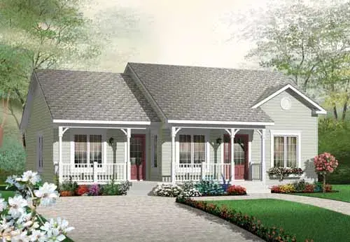 Country house plans 5-909 - front exterior, 1,185 sq ft, 2 bed, 1 bath house plans | Monster House Plans