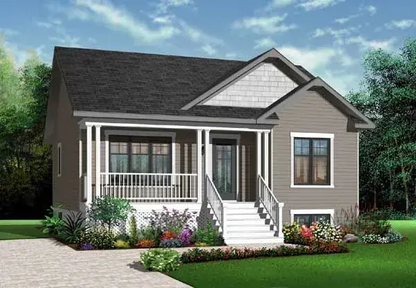 Traditional house plans 5-912 - front exterior, 911 sq ft, 2 bed, 1 bath house plans | Monster House Plans