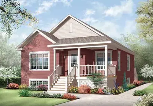 Traditional house plans 5-915 - front exterior, 1,017 sq ft, 2 bed, 1 bath house plans | Monster House Plans