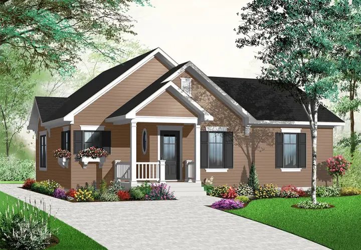 Traditional house plans 5-917 - front exterior, 1,160 sq ft, 3 bed, 1 bath house plans | Monster House Plans