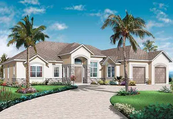 Sunbelt house plans 5-925 - front exterior, 2,495 sq ft, 3 bed, 2 bath house plans | Monster House Plans