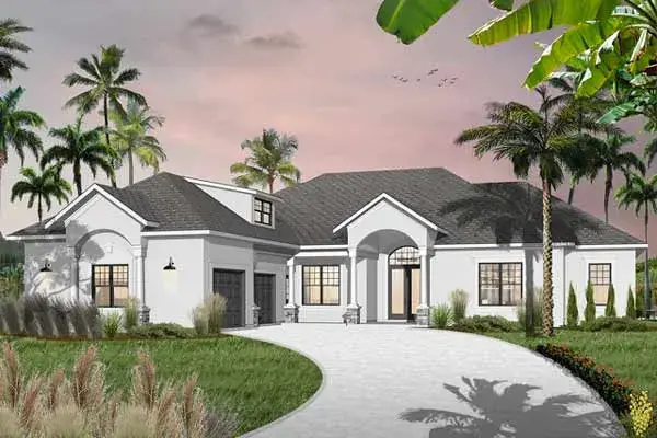 Sunbelt house plans 5-929 - front exterior, 2,489 sq ft, 3 bed, 3 bath house plans | Monster House Plans