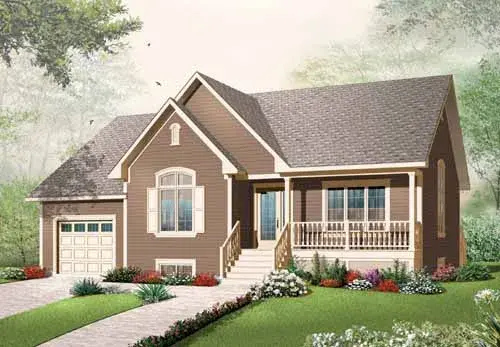 Country house plans 5-931 - front exterior, 1,318 sq ft, 2 bed, 1 bath house plans | Monster House Plans
