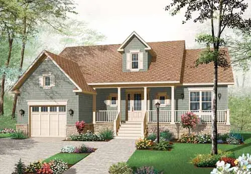 Farmhouse house plans 5-932 - front exterior, 1,344 sq ft, 2 bed, 1 bath house plans | Monster House Plans