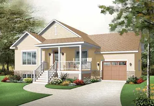 Country house plans 5-934 - front exterior, 1,023 sq ft, 2 bed, 1 bath house plans | Monster House Plans
