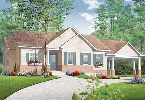 Traditional house plans 5-935 - front exterior, 1,257 sq ft, 2 bed, 1 bath house plans | Monster House Plans