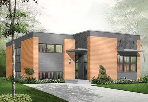 Modern house plans 5-942 - front exterior, 1,372 sq ft, 3 bed, 1 bath house plans | Monster House Plans