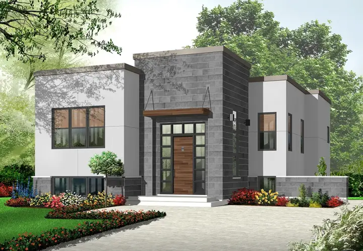 Modern house plans 5-943 - front exterior, 1,210 sq ft, 2 bed, 1 bath house plans | Monster House Plans
