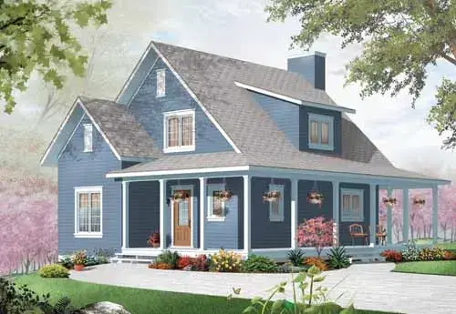 Country house plans 5-961 - front exterior, 1,370 sq ft, 3 bed, 2 bath house plans | Monster House Plans