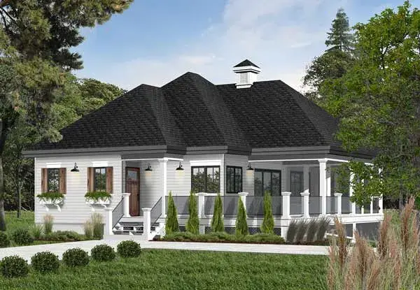 Traditional house plans 5-986 - front exterior, 1,070 sq ft, 1 bed, 1 bath house plans | Monster House Plans