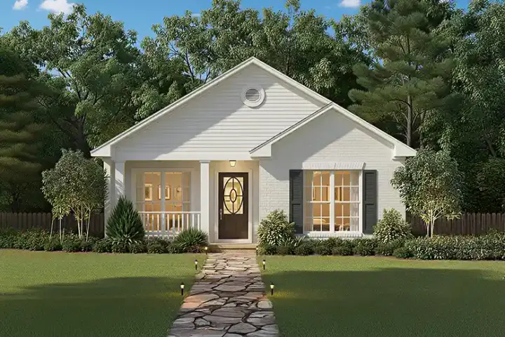 Traditional house plans 50-101 - front exterior, 850 sq ft, 2 bed, 1 bath house plans | Monster House Plans