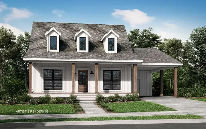 Farmhouse house plans 50-103 - front exterior, 900 sq ft, 2 bed, 2 bath house plans | Monster House Plans
