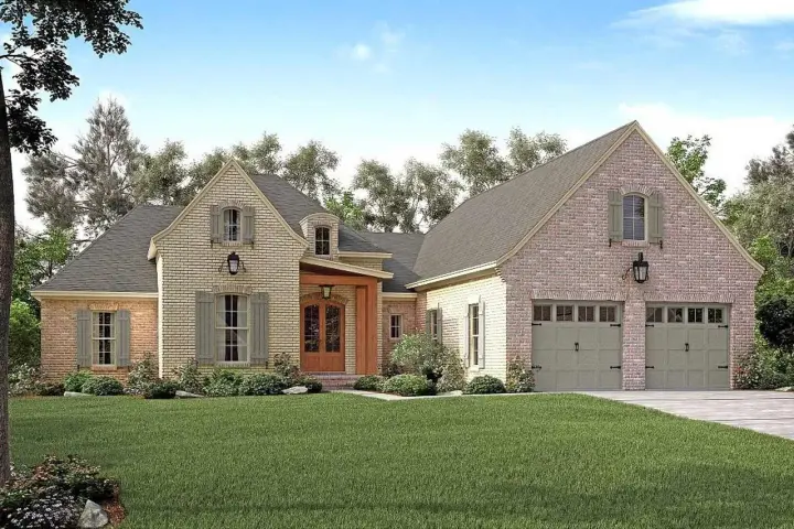 European house plans 50-148 - front exterior, 2,217 sq ft, 3 bed, 2 bath house plans | Monster House Plans