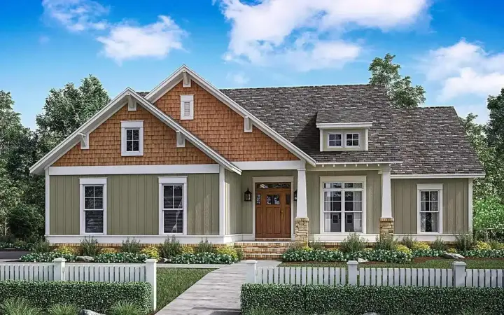 Craftsman house plans 50-154 - front exterior, 1,657 sq ft, 3 bed, 2 bath house plans | Monster House Plans