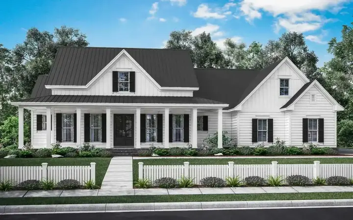 Modern Farmhouse house plans 50-202 - front exterior, 2,282 sq ft, 3 bed, 3 bath house plans | Monster House Plans