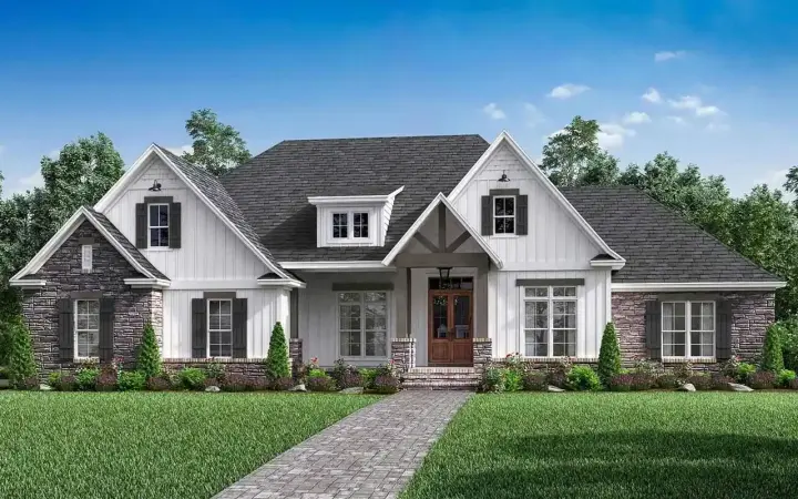 Modern Farmhouse house plans 50-281 - front exterior, 2,589 sq ft, 4 bed, 2 bath house plans | Monster House Plans
