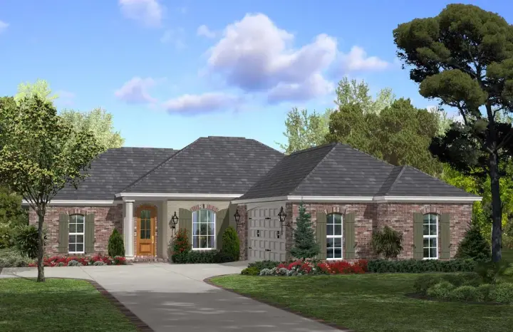 European house plans 50-302 - front exterior, 1,600 sq ft, 3 bed, 2 bath house plans | Monster House Plans