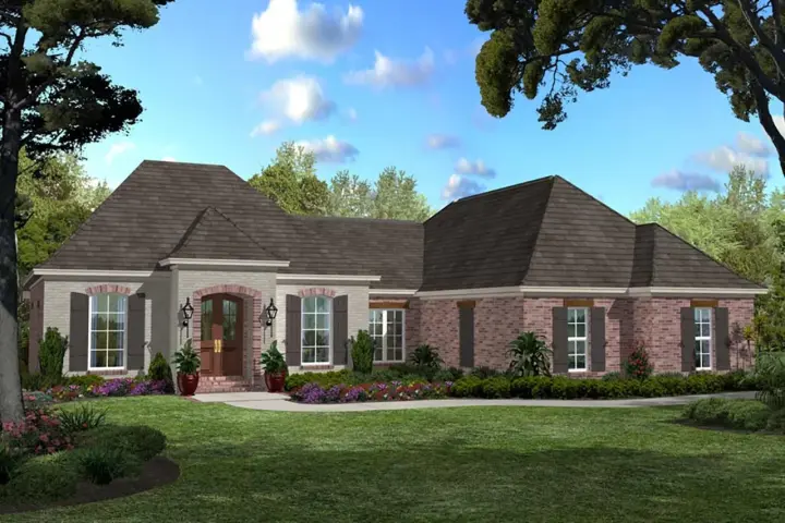 European house plans 50-309 - front exterior, 1,750 sq ft, 3 bed, 2 bath house plans | Monster House Plans