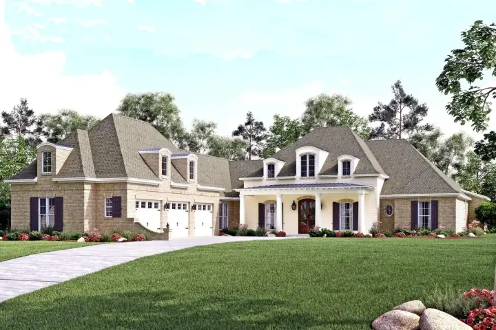 French Country house plans 50-373 - front exterior, 3,360 sq ft, 4 bed, 4 bath house plans | Monster House Plans