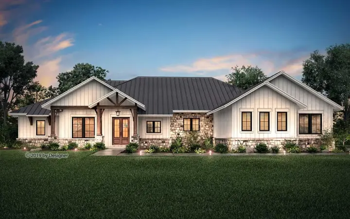 Modern Farmhouse house plans 50-384 - front exterior, 3,366 sq ft, 4 bed, 3 bath house plans | Monster House Plans