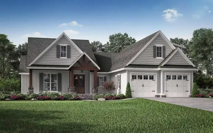 Craftsman house plans 50-387 - front exterior, 2,074 sq ft, 3 bed, 2 bath house plans | Monster House Plans