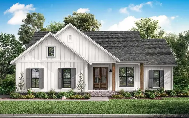 Modern Farmhouse house plans 50-394 - front exterior, 1,398 sq ft, 3 bed, 2 bath house plans | Monster House Plans