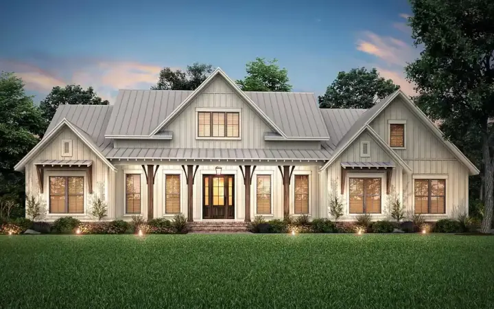 Modern Farmhouse house plans 50-397 - front exterior, 2,553 sq ft, 3 bed, 2 bath house plans | Monster House Plans