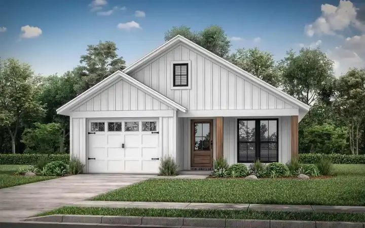Modern Farmhouse house plans 50-399 - front exterior, 1,292 sq ft, 3 bed, 2 bath house plans | Monster House Plans