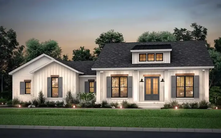 Modern Farmhouse house plans 50-400 - front exterior, 2,044 sq ft, 3 bed, 2 bath house plans | Monster House Plans