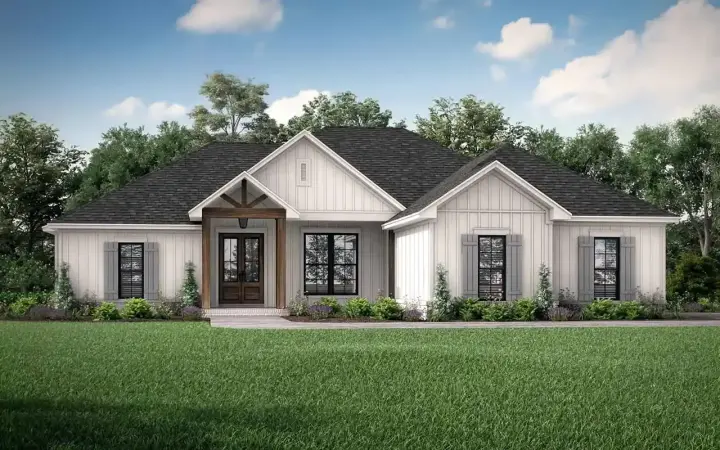 Modern Farmhouse house plans 50-402 - front exterior, 1,850 sq ft, 4 bed, 2 bath house plans | Monster House Plans