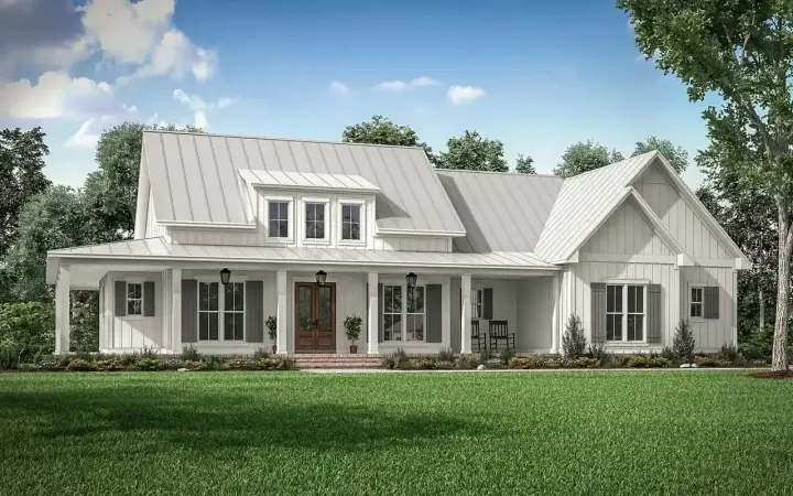 Modern Farmhouse house plans 50-411 - front exterior, 2,395 sq ft, 3 bed, 2 bath house plans | Monster House Plans