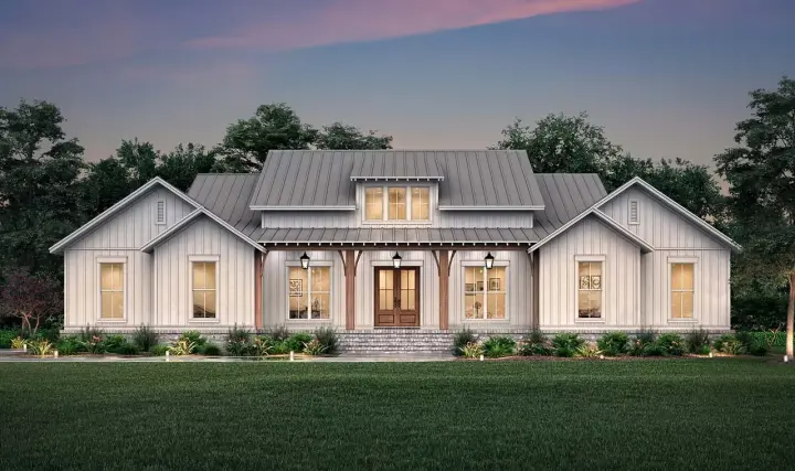Modern Farmhouse house plans 50-412 - front exterior, 2,589 sq ft, 3 bed, 2 bath house plans | Monster House Plans