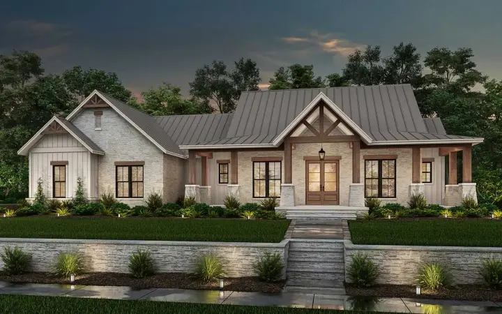 Modern Farmhouse house plans 50-416 - front exterior, 2,454 sq ft, 3 bed, 2 bath house plans | Monster House Plans
