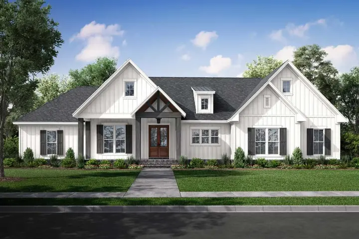 Modern Farmhouse house plans 50-420 - front exterior, 2,249 sq ft, 3 bed, 2 bath house plans | Monster House Plans