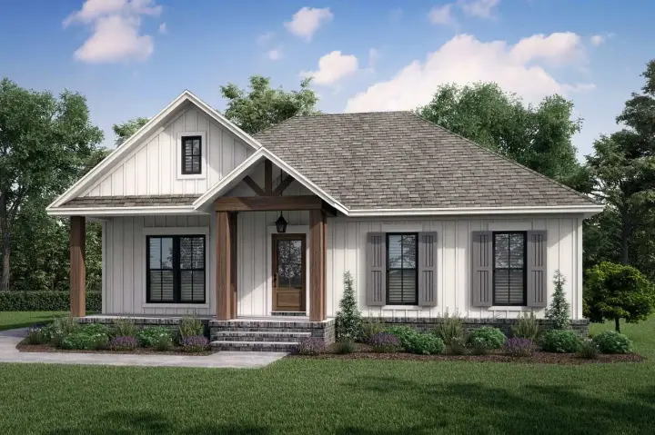 Modern Farmhouse house plans 50-425 - front exterior, 1,301 sq ft, 2 bed, 2 bath house plans | Monster House Plans