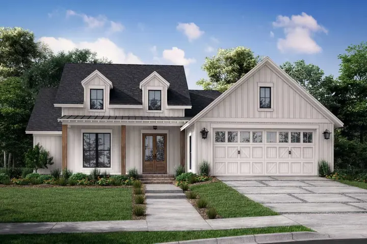 Modern Farmhouse house plans 50-437 - front exterior, 1,756 sq ft, 3 bed, 2 bath house plans | Monster House Plans