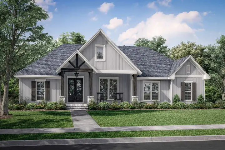 Modern Farmhouse house plans 50-442 - front exterior, 2,243 sq ft, 3 bed, 2 bath house plans | Monster House Plans