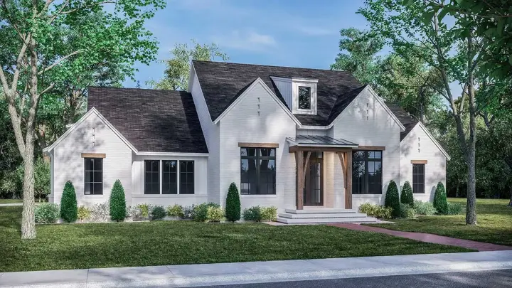 Farmhouse house plans 50-452 - front exterior, 2,626 sq ft, 4 bed, 3 bath house plans | Monster House Plans