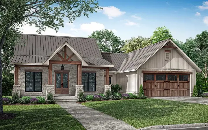 Farmhouse house plans 50-475 - front exterior, 1,698 sq ft, 3 bed, 2 bath house plans | Monster House Plans