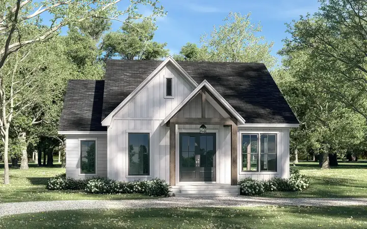 Modern Farmhouse house plans 50-505 - front exterior, 1,399 sq ft, 2 bed, 2 bath house plans | Monster House Plans