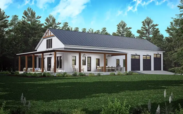 Barndominium house plans 50-526 - front exterior, 2,500 sq ft, 4 bed, 3 bath house plans | Monster House Plans