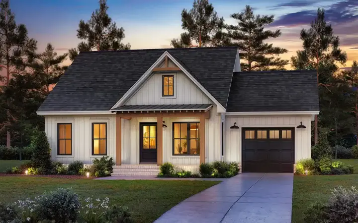 Modern Farmhouse house plans 50-528 - front exterior, 996 sq ft, 2 bed, 2 bath house plans | Monster House Plans