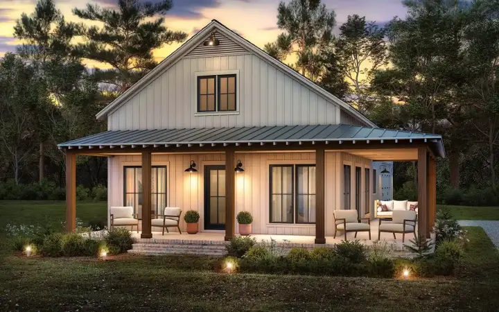 Barndominium house plans 50-531 - front exterior, 1,260 sq ft, 2 bed, 2 bath house plans | Monster House Plans