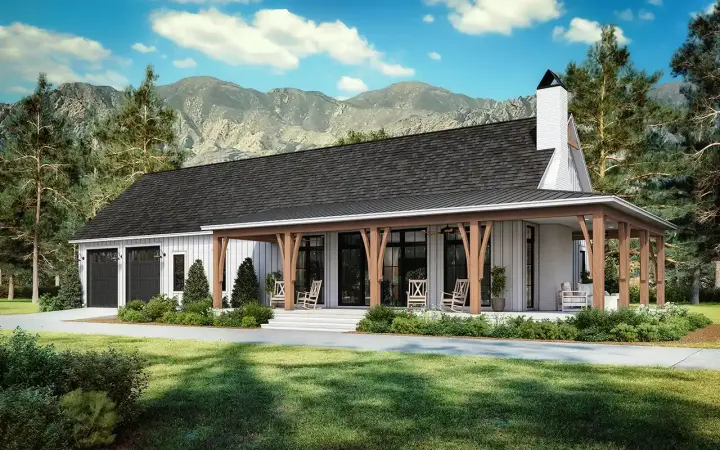 Barndominium house plans 50-542 - front exterior, 1,878 sq ft, 3 bed, 2 bath house plans | Monster House Plans
