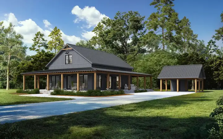 Modern Farmhouse house plans 50-546 - front exterior, 1,408 sq ft, 2 bed, 2 bath house plans | Monster House Plans
