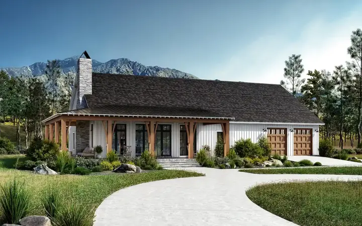 Barndominium house plans 50-550 - front exterior, 2,400 sq ft, 4 bed, 3 bath house plans | Monster House Plans